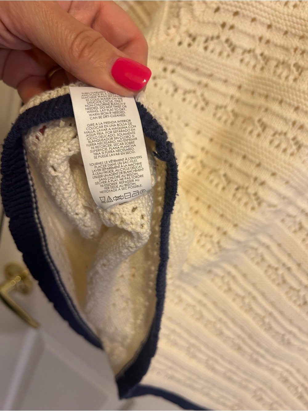 CAbi Cream Loom Pullover with Navy Trim - Picture 10 of 12